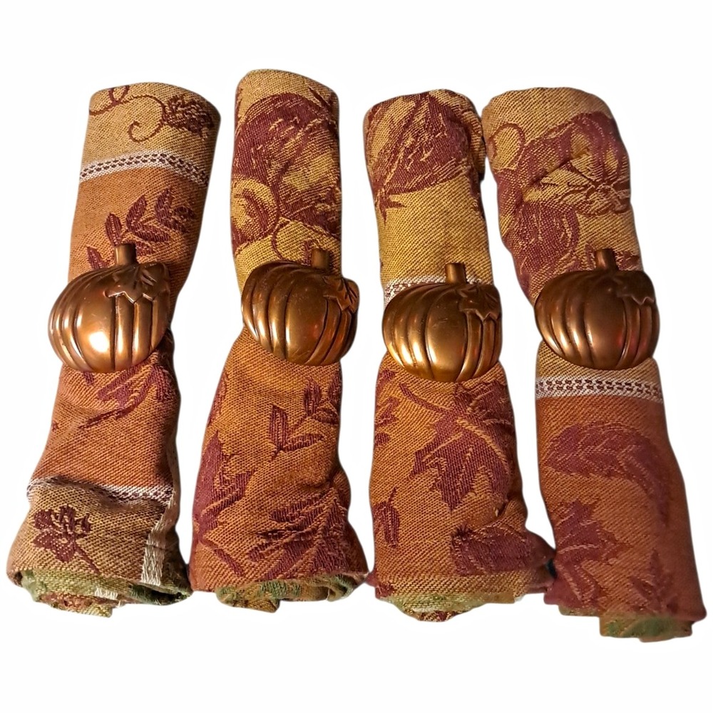 Copper Metal Pumpkin Napkin Rings Set of 4 Decorative Fall Thanksgiving